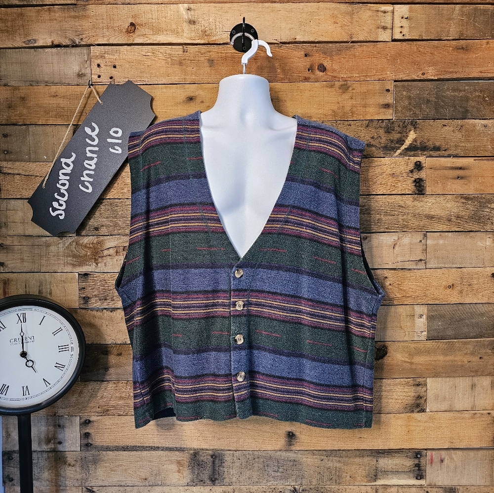 Santana men's vintage cotton dark stripped button up vest size xl